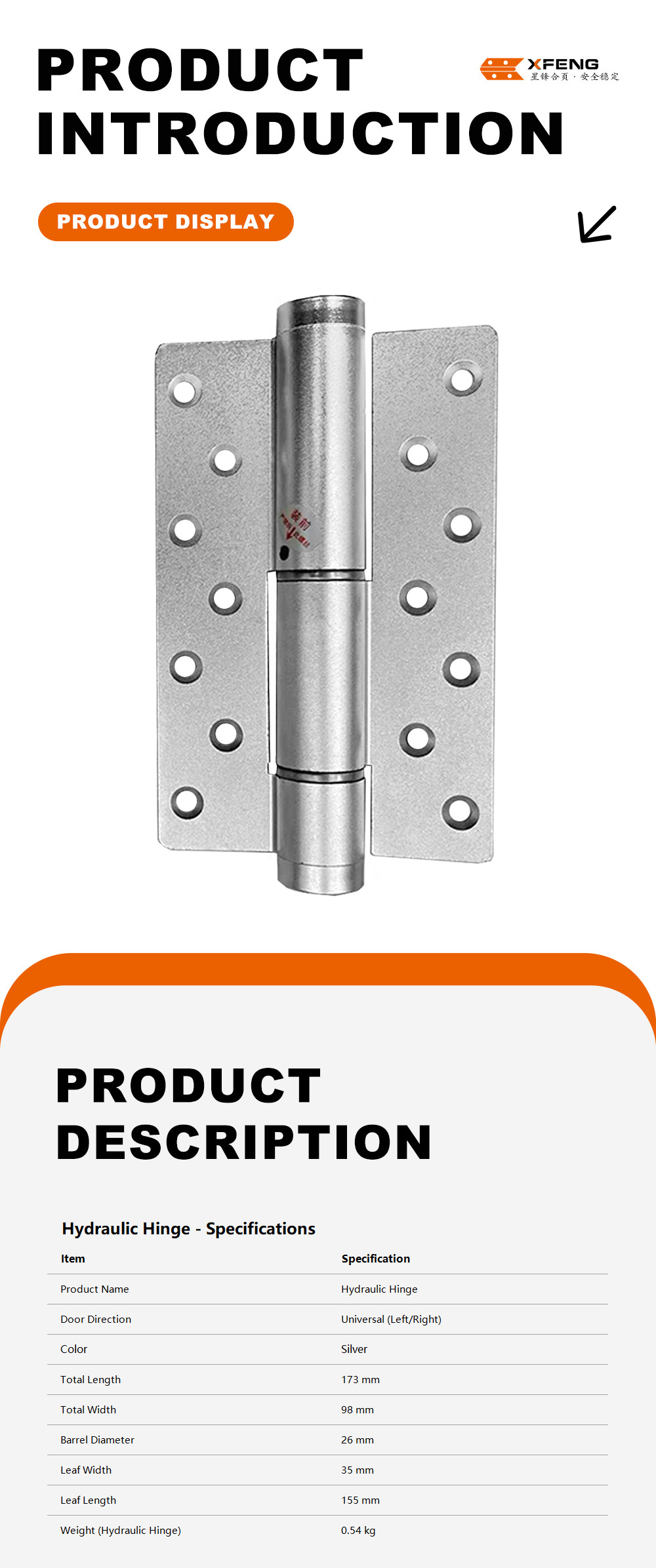 3-Non-Handed Hydraulic Hinge x