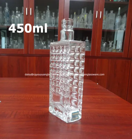 Cheap premium quality flat glass 450ml unique liquor bottles