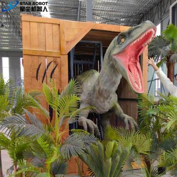 Animatronic Dinosaur Velociraptor Out of the Wooden Box