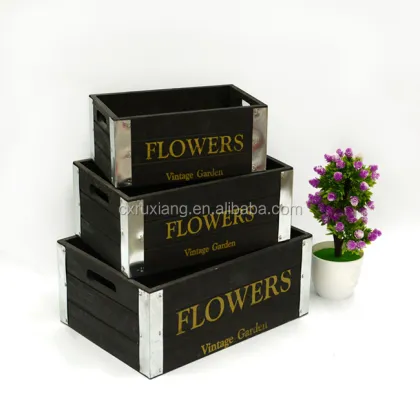 Black Solid Wood Outdoor Garden Tool Storage Box