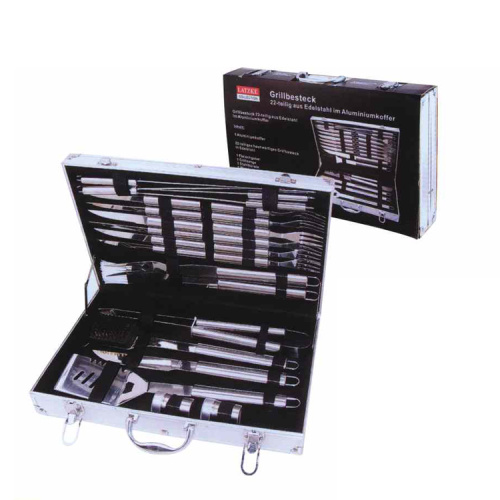 20pcs ensemble de barbecue en acier inoxydable dans une boîte en aluminium