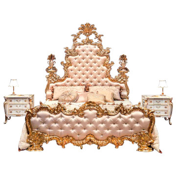 French Classical Wooden Beds with Italian Fabric Upholstery