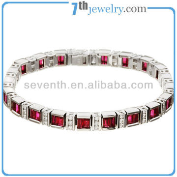 Fashion Design Rhodium Plated Ruby CZ Diamond Brass Tennis Bracelet