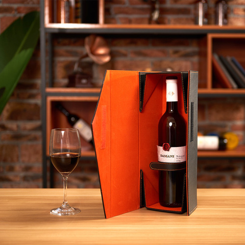Caja plegable para vino de cuero individual