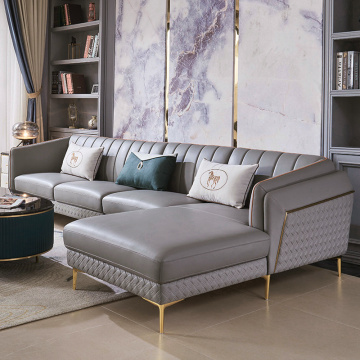 Bộ sofa chân bằng thép không gỉ da sang trọng