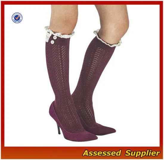 Women Knitted Leg Warmer with Lace Trim, Knee High Boot Socks with Lace --ZP01184