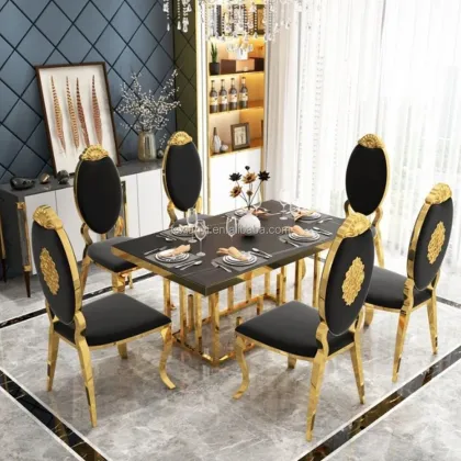 Luxury Marble Top Dining Table Set for Modern Home Furnishing