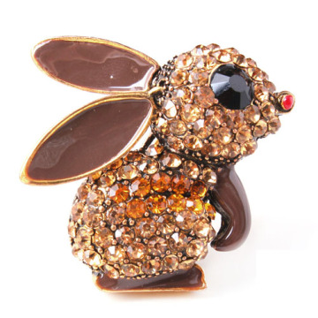 Fashion Hot Adorable Rabbit Gold Filled Orange Zircon Ring With Imitation Black Diamond Ring