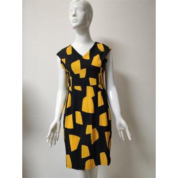 Printed Viscose/Nylon/Linen Sleeveless Dress