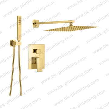 Wall-Mounted Bathroom Shower Faucet Set with Brushed Gold Finish