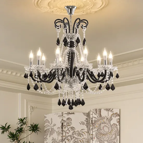 French Black Crystal Chandeliers: Luxury Pendant Lights for Living Rooms, Dining Rooms, Restaurants, Hotels, and Bars