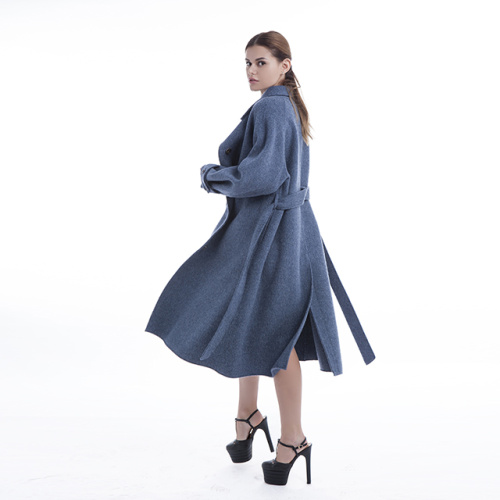 Single-breasted blue cashmere overcoat