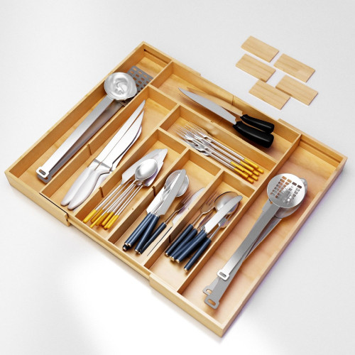 최고의 Flatware 주방 서랍 주최자는 조절 디바이더와 소모품을 사용하여 깔끔하게 정리할 수 있습니다.