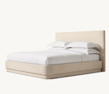 Modern Minimalist Mulholland King Bed with High-Resiliency Foam Upholstery and Wooden Frame