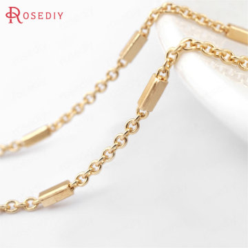 2 Meters 1.6MM 24K Champagne Gold Color Copper Round O Shape Link with Rectangle Tube Chains Necklace Chains High Quality