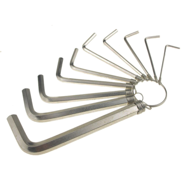10pcs HEX L Key Clor Set avec anneau de trousseau - 1,5 mm à 10 mm