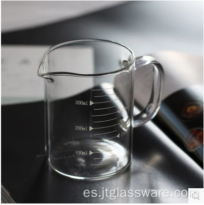 Taza de beber de medición de vidrio transparente con mango de 350 ml