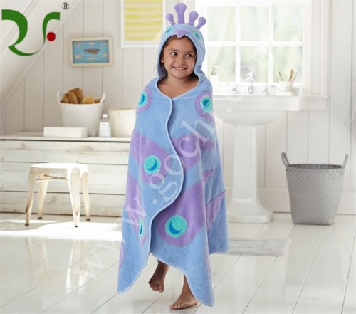 Customized 100% pure cotton applique baby hooded bath towel
