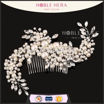 Elegant Ivory & Crystal Pearl Flower Bridal Hair Comb