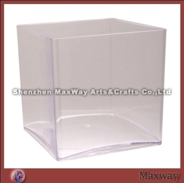 Transparent cube elegant table top acrylic vase/flower holder wiht logo