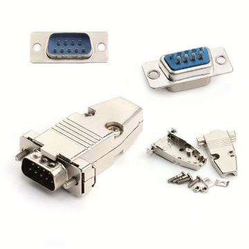 DB9 Serial Port D-SUB Connector - Male Cable Socket Plug 9 Pin 2 Rows Metal Cover