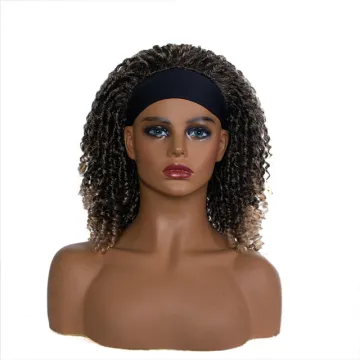 Wholesale shoulder length ombre brown heat resistant fiber afro twist curly headband wig for black women
