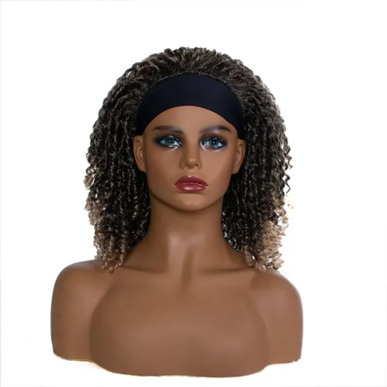 Wholesale shoulder length ombre brown heat resistant fiber afro twist curly headband wig for black women