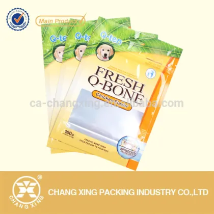 Resealable plastic dog pet food packaging bag/ pup chips packing sachet bag