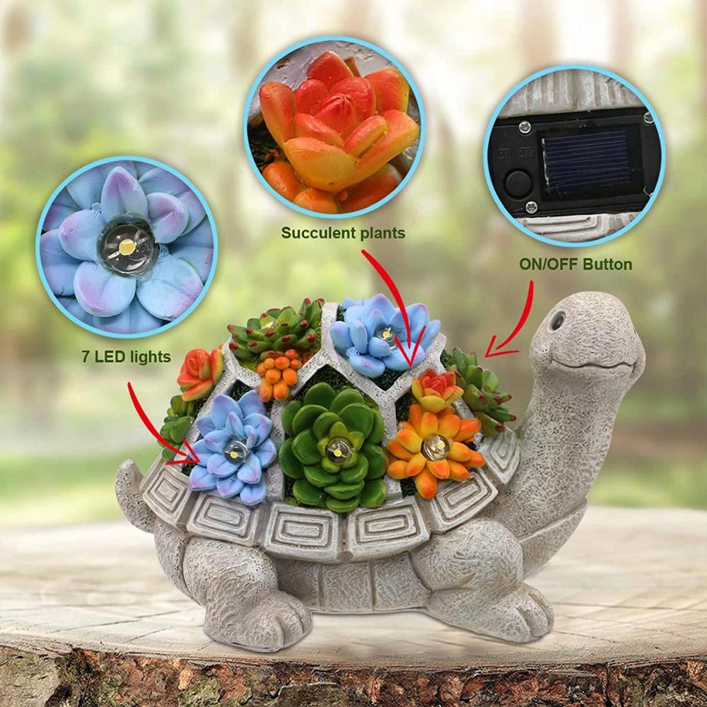 Figurine de tortue solaire avec succulent