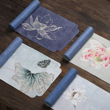 Cotton and Linen Chinese Lotus Fabric Tea Table Runner