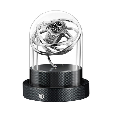 Vintage Automatic Single Watch Winder with Wooden Striped Base: Multi-Function Storage Box for Mechanical Watch Collection