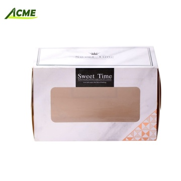 Custom Logo White Cardboard and Transparent PET Plastic Packing Cake Box with Marble Pattern for INS Cake Roll Gift