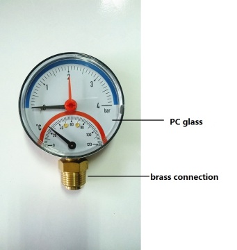 black steel temperature pressure gauge with a cap