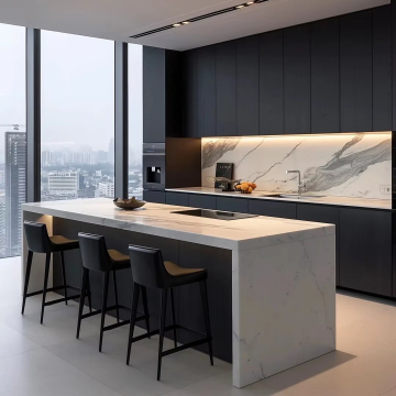 Modern White Marble Slab Quartz Kitchen Set for Home Interiors