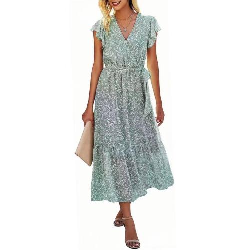 Ladies woven polyester digital printed casual dress