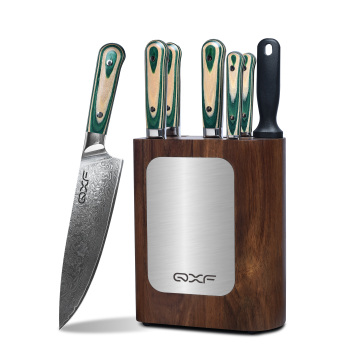 7-Piece Damascus Steel Kitchen Knife Set with Pakkawood Handles and Wooden Stand