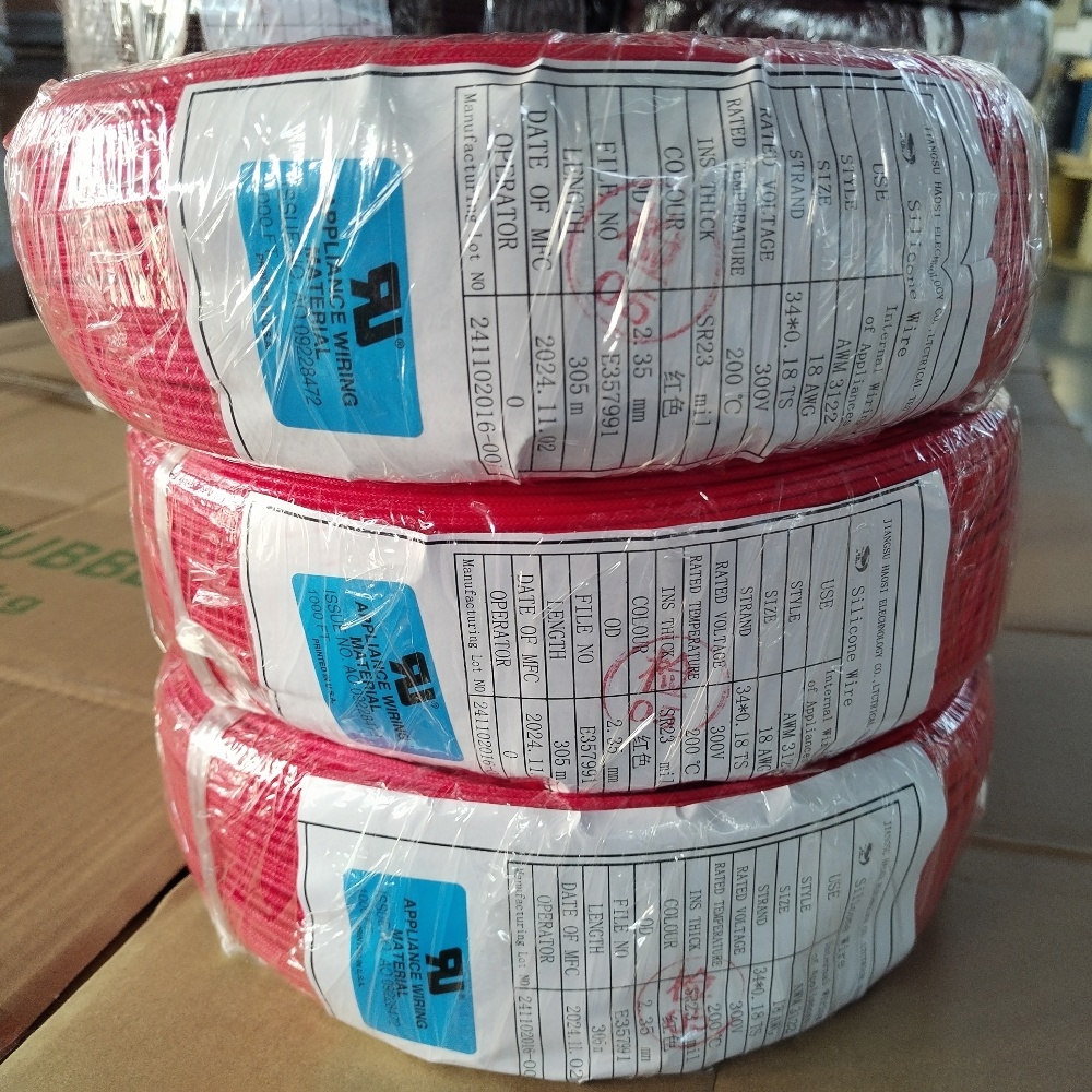Silicone braid wire UL3122 18# RED