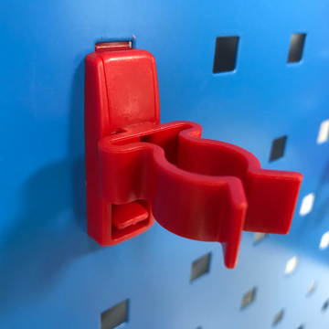 Red Plastic Pegboard Hooks for Organizing