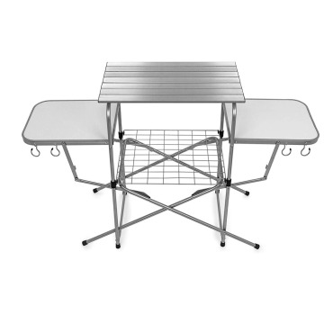 Mesa de parrillas plegable Camping Deluxe con portavasos