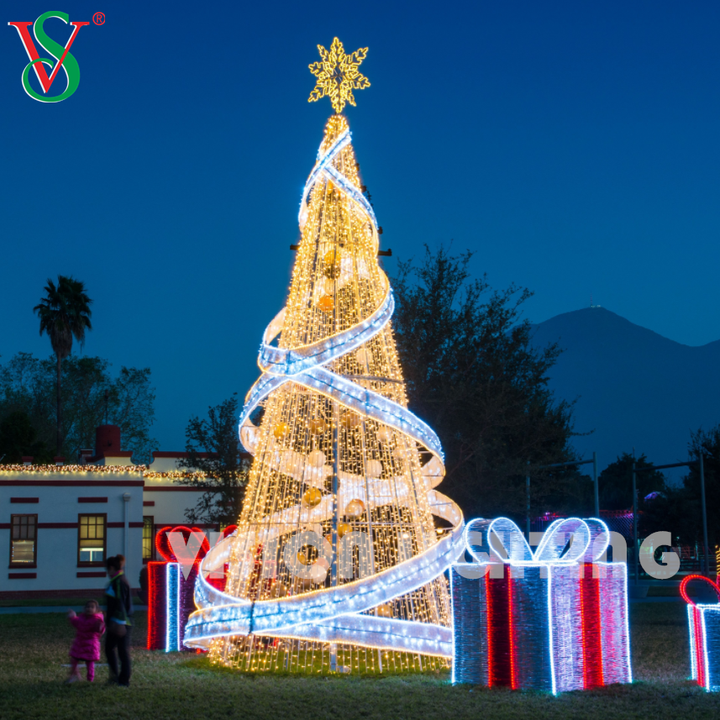 Outdoor LED Light 3D Tower Motif Christmas Spinning Tree for City Center Festive Decor