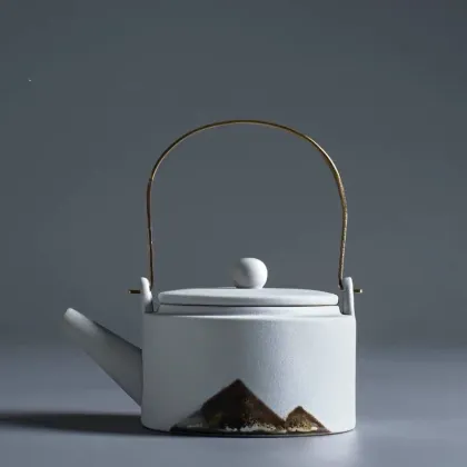 Japanese-Style Round White Ceramic Teapot for Kung Fu Tea