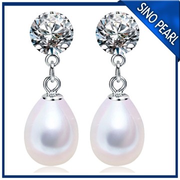 AA 7-8MM Elegant Freshwater Pearl Jewelry Diamond Earring PE004
