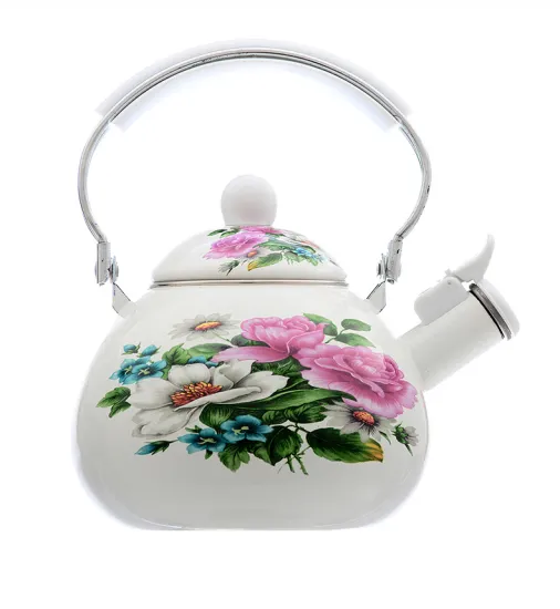 2L Enamel Combination Handle Twist Pot Plastic Cover Beads Enamel Whistling Kettle