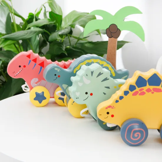Wooden Cartoon Dinosaur Push and Pull Toy - Early Educational Kids Toy
