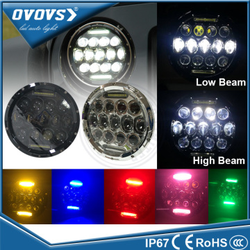 OVOVS DOT Approved 7inch 12v Hi/lo Beam 7" 75w Round Led Headlight For j-eep w-rangler