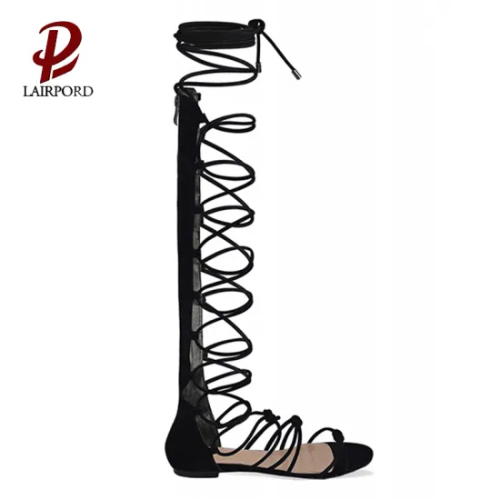 black lace up flat summer cool sandals