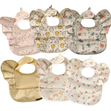 Baberos de volante impermeables con bolsillo: delantales fáciles de limpieza para niños y dentición