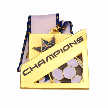 Square Gold Metal Soccer Champions Medal