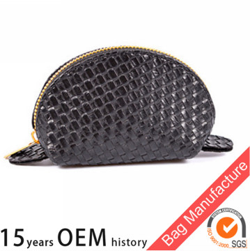 Chic bag cosmetic cheap pouch with Black Leather weave