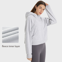 Anti-rimpel fleece fitness tops jas met duimgat